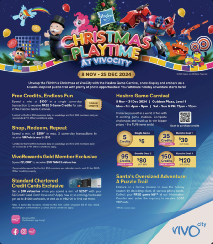 Celebrate Christmas with Hasbro Magic and more at VivoCity from 8 Nov to 31 Dec - Alvinology